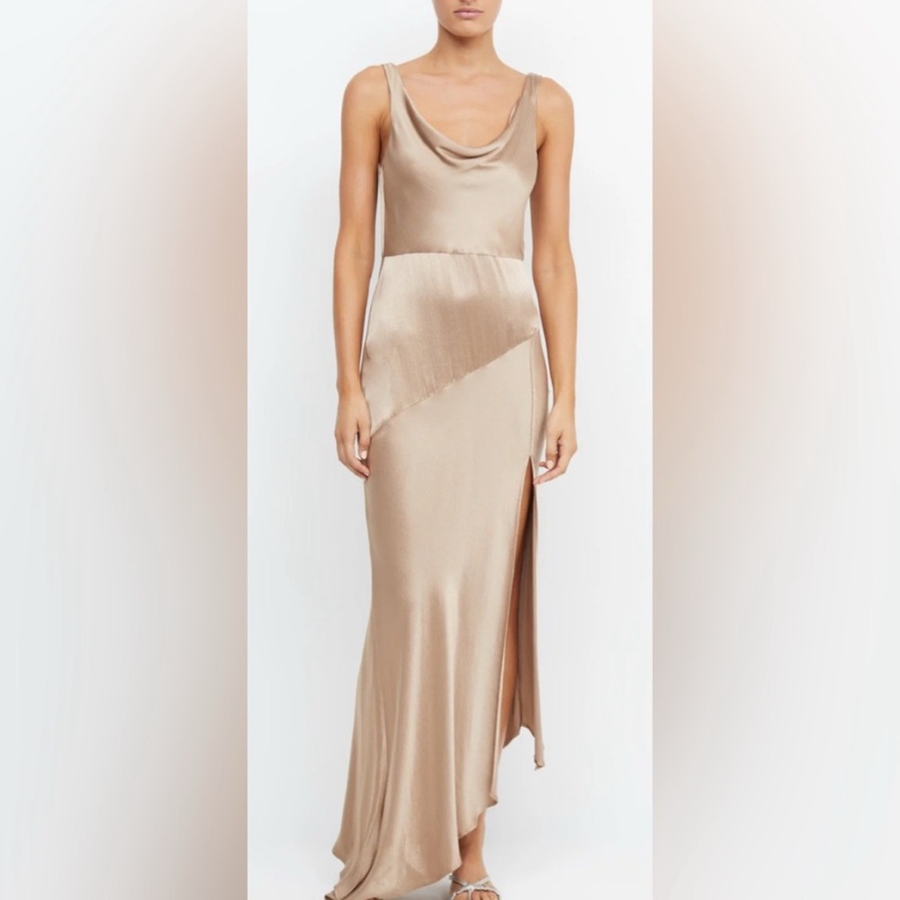 BEC + BRIDGE moon dance cowl dress, rose gold / champagne